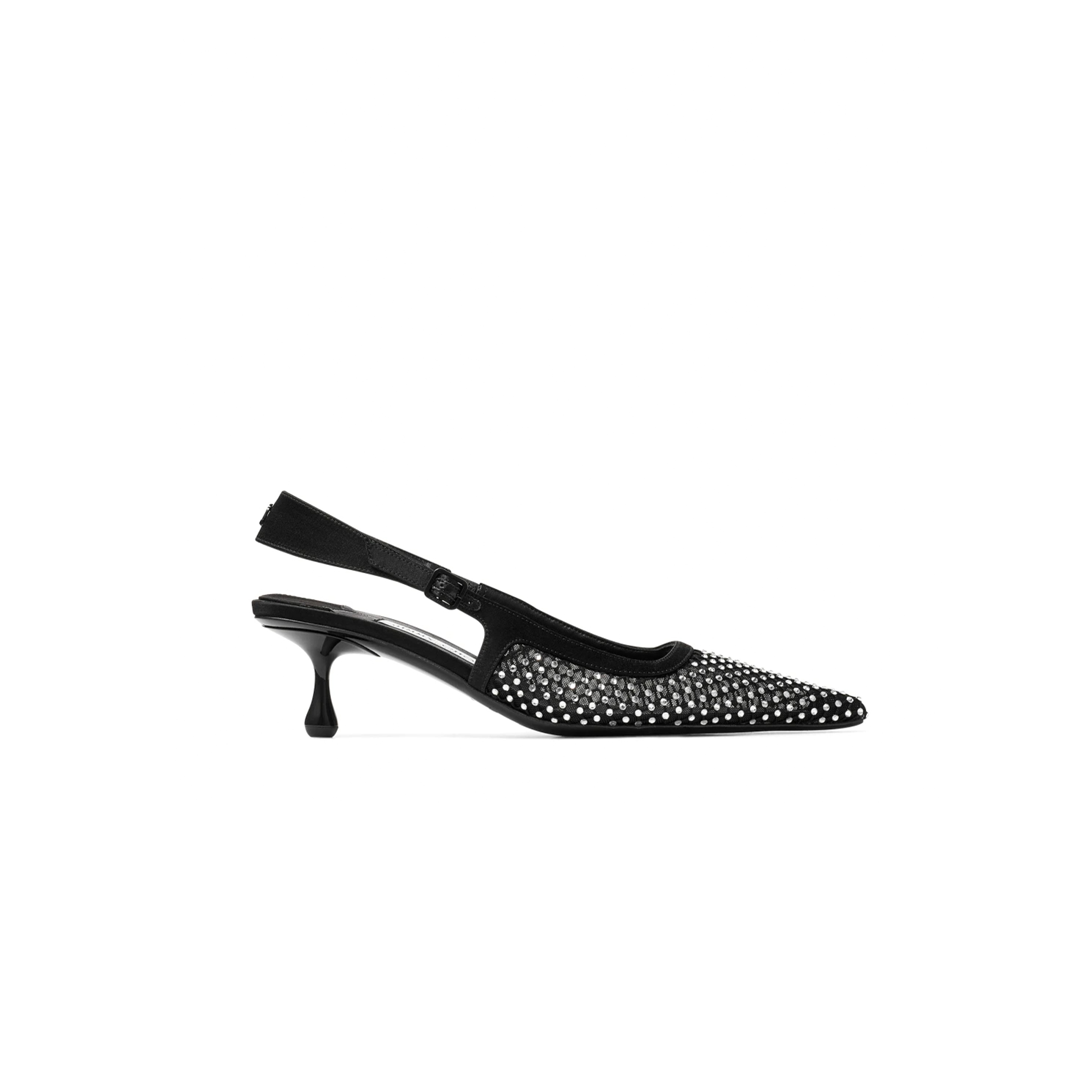 JIMMY CHOO AMEL 50 BLACK CRYSTAL MESH & SATIN PUMPS AMEL50QHS